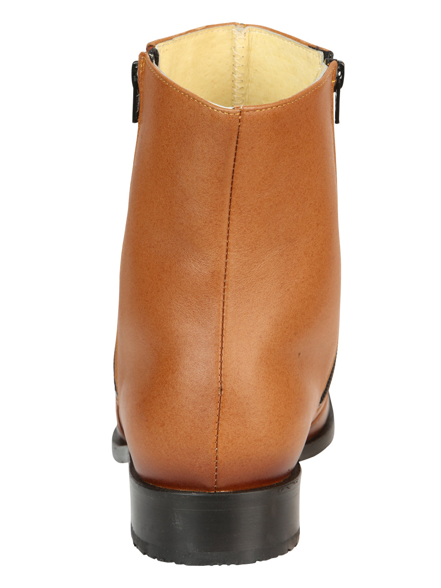 El Becerro Men's Double Zipper Dress Ankle Boots - Brandy Aniline  Leather 45829