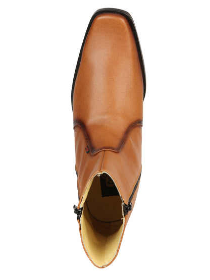 El Becerro Men's Double Zipper Dress Ankle Boots - Brandy Aniline  Leather 45829