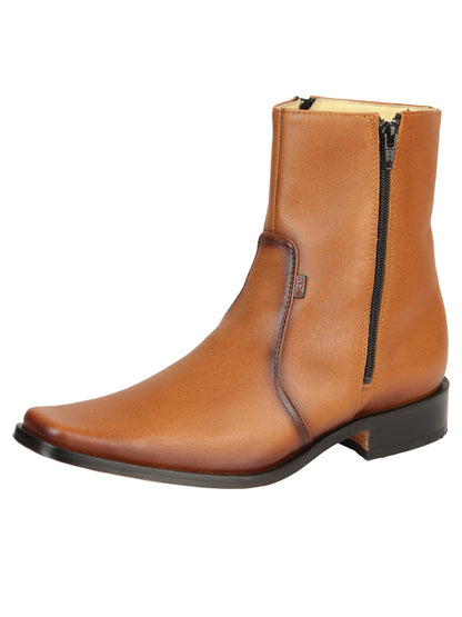 El Becerro Men's Double Zipper Dress Ankle Boots - Brandy Aniline  Leather 45829