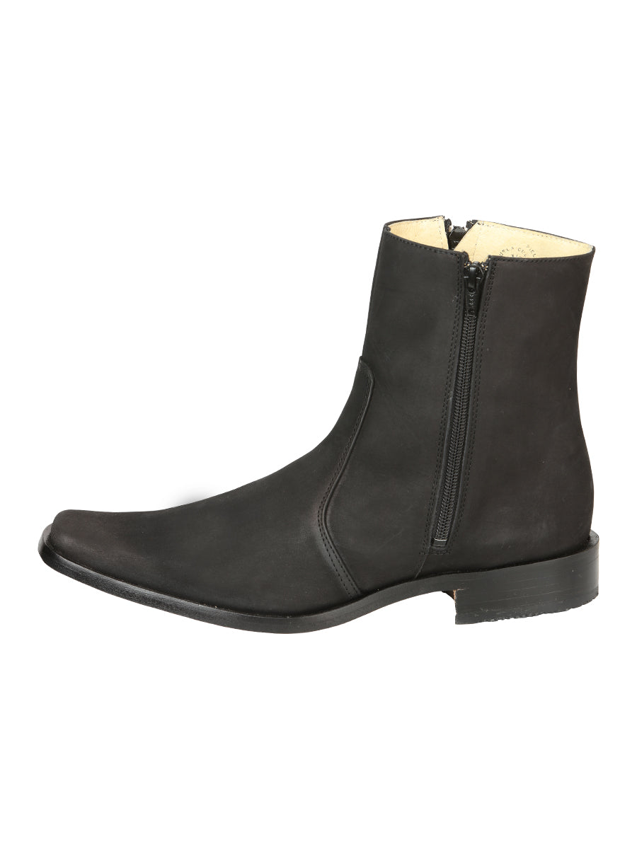 EL Besserro Men's Double Zipper Dress Boot - Nobuck Black 45831