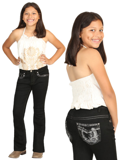 Girls Centenario Premium Bootcut Jeans -  Black Denim 45835