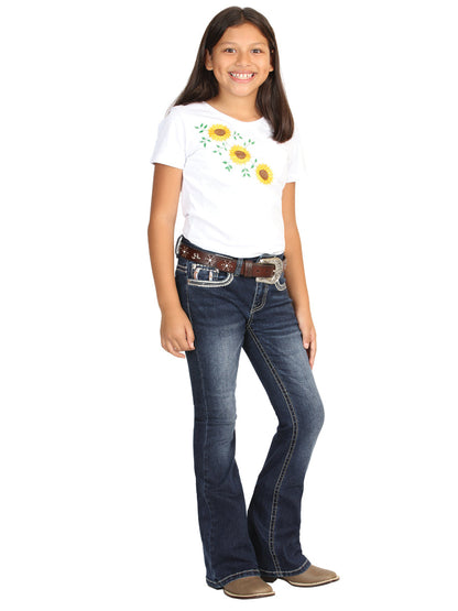 Girls Centenario Premium Bootcut Jeans -  Dark Blue Denim 45836