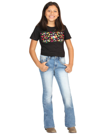 Girls Centenario Premium Bootcut Jeans -  Light Blue Denim 45840