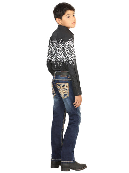 Boys Centenario Premium Bootcut Jeans - Medium Blue Denim  45842