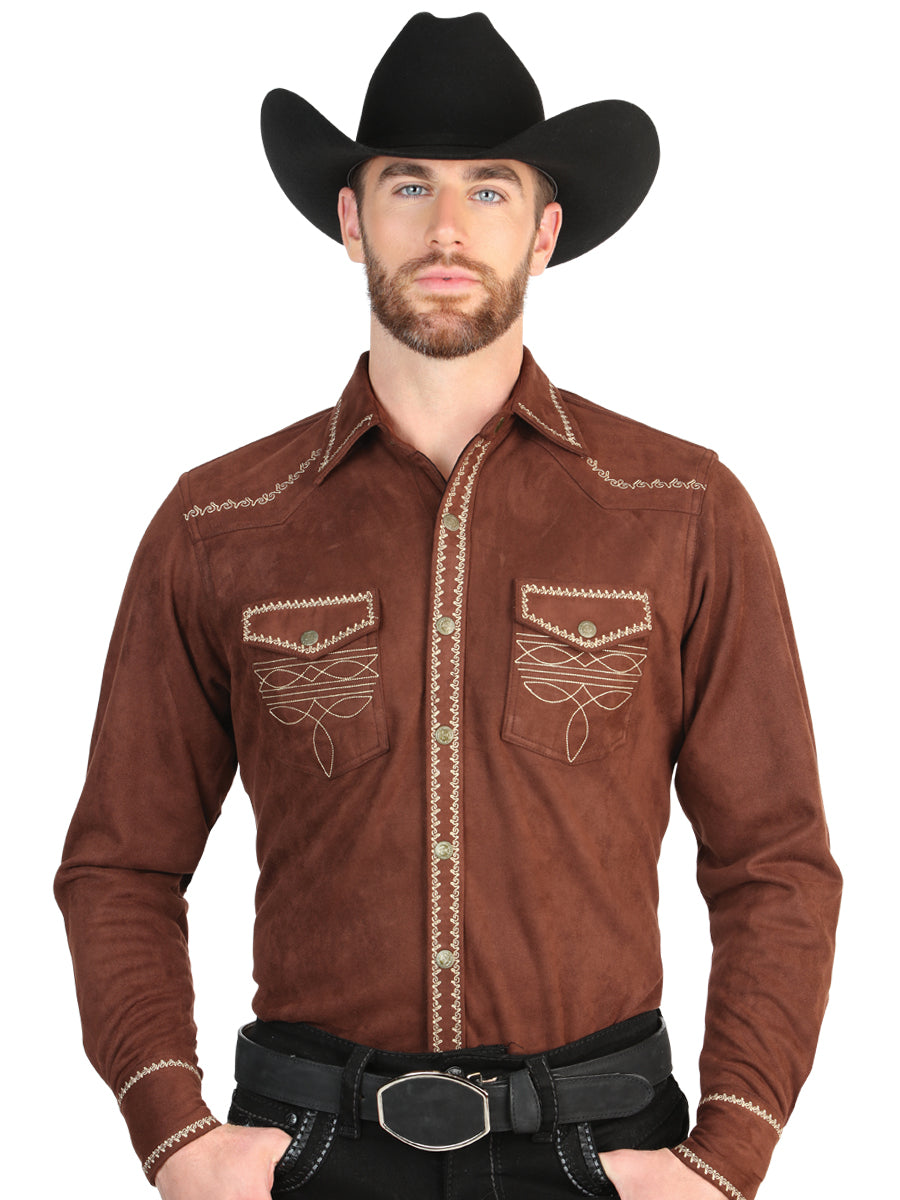 El General Men’s Long Sleeve Western Shirt Suede - Brown 45884