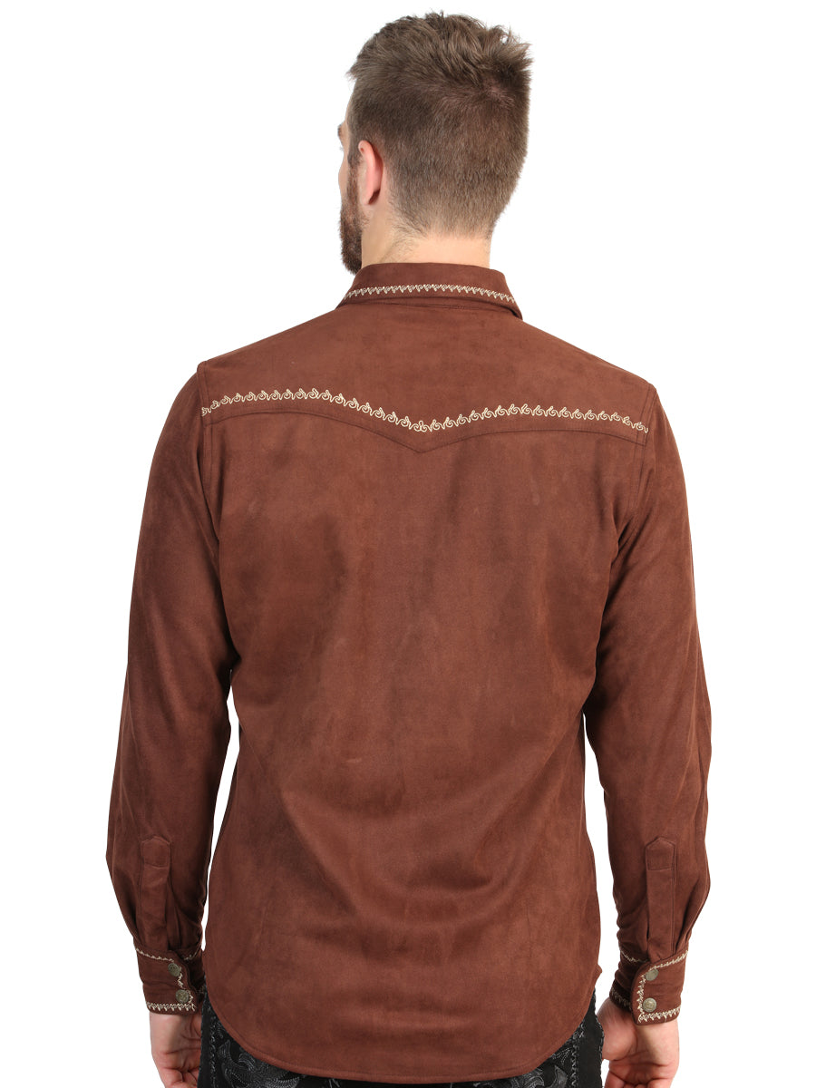El General Men’s Long Sleeve Western Shirt Suede - Brown 45884