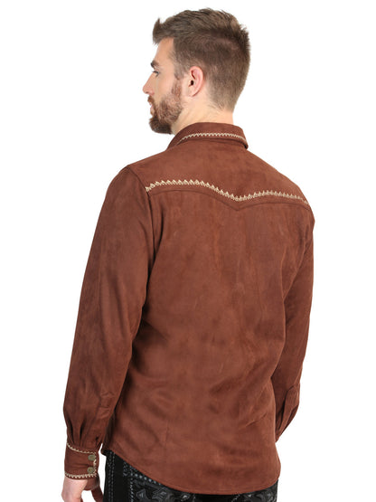 El General Men’s Long Sleeve Western Shirt Suede - Brown 45884