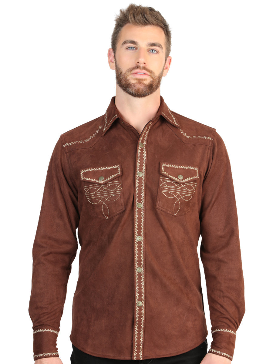 El General Men’s Long Sleeve Western Shirt Suede - Brown 45884