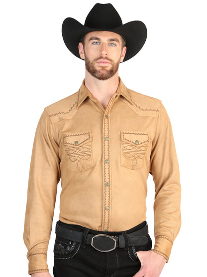 El General Men’s Long Sleeve Western Shirt Suede - Khaki 45885