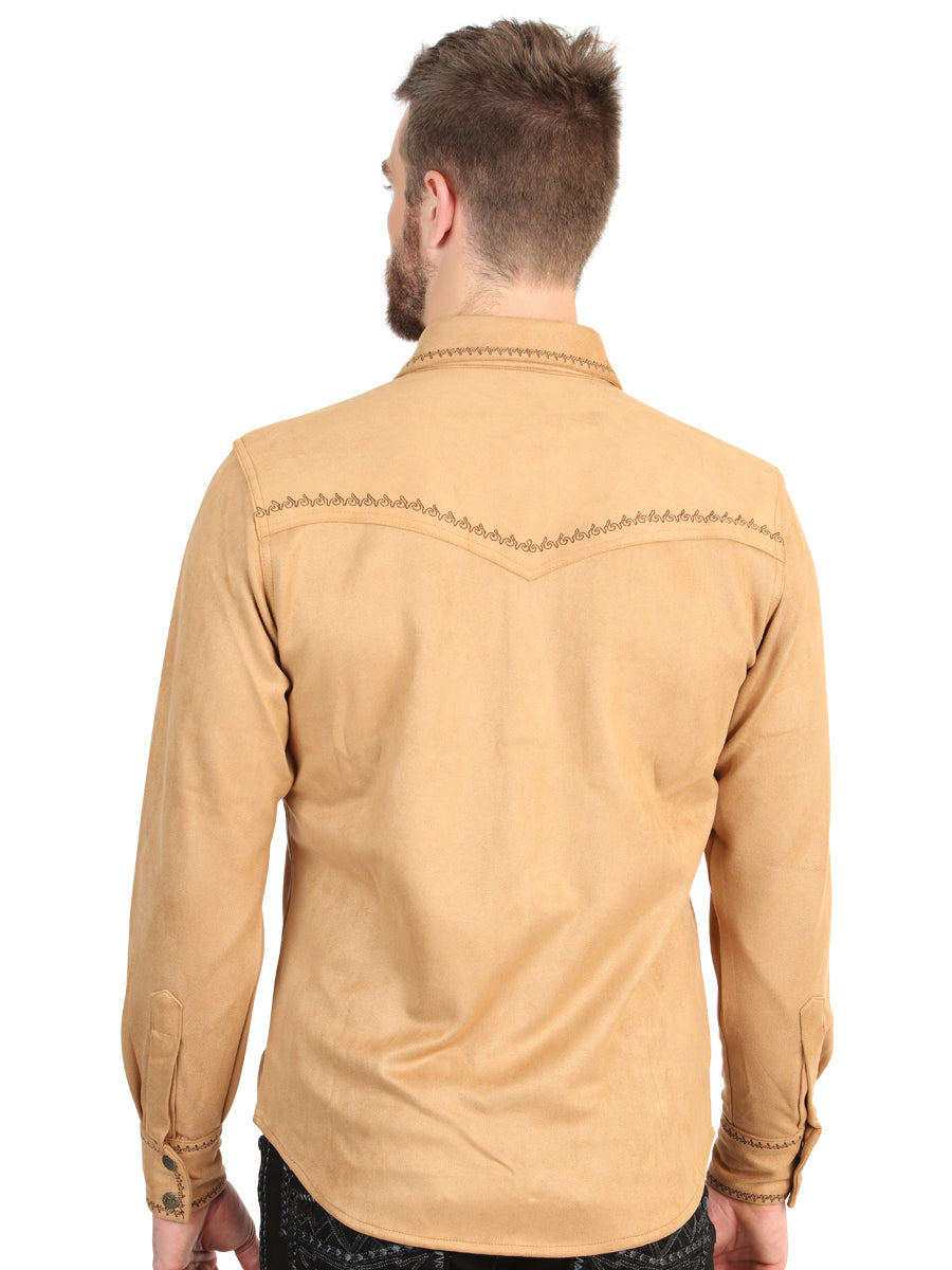 El General Men’s Long Sleeve Western Shirt Suede - Khaki 45885