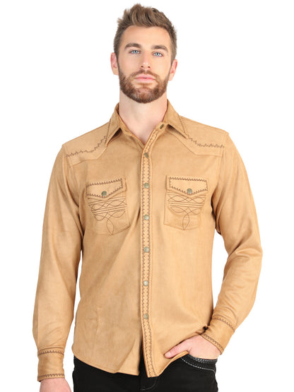 El General Men’s Long Sleeve Western Shirt Suede - Khaki 45885