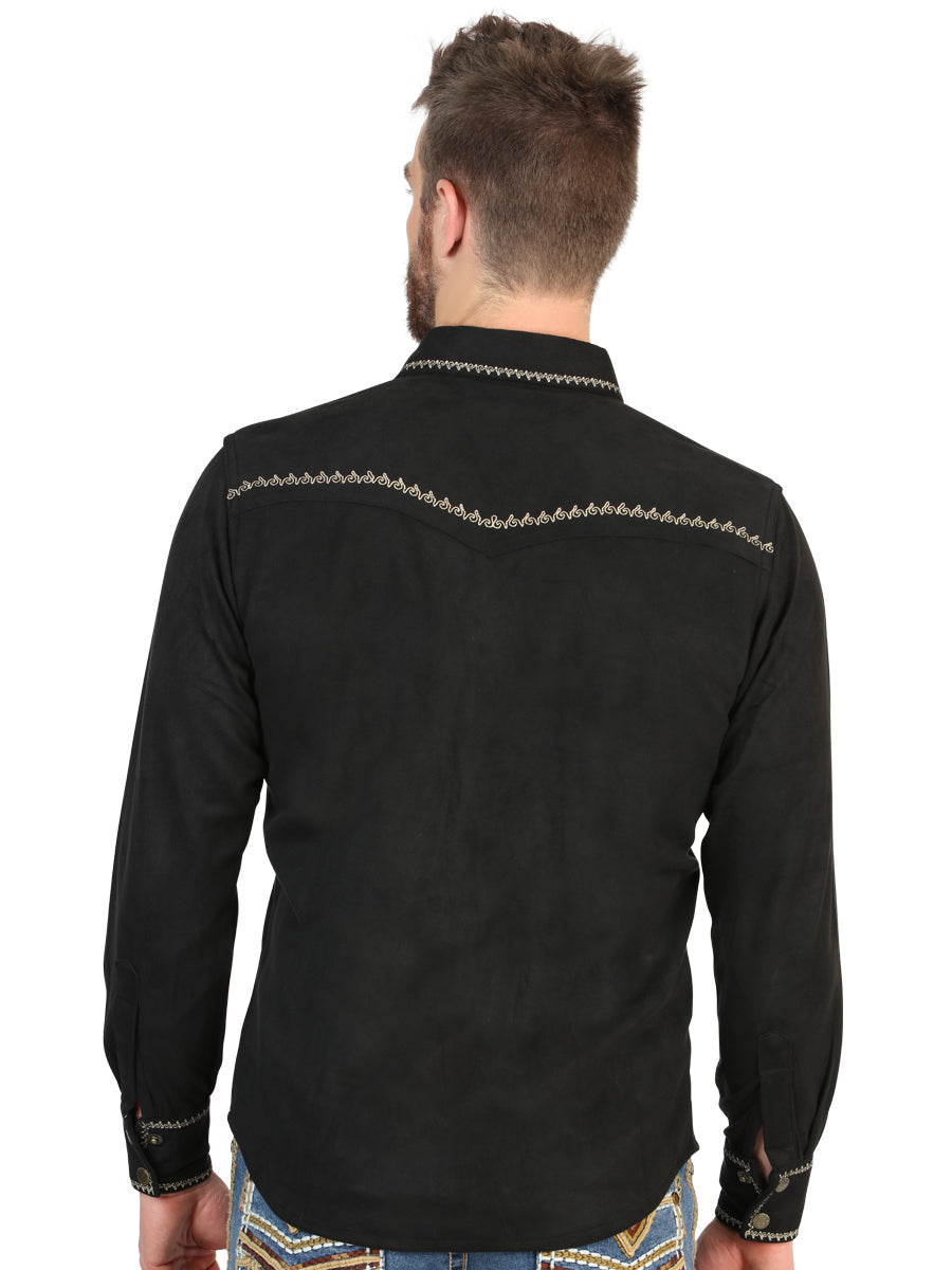 El General Men’s Long Sleeve Western Shirt Suede - Black 45886
