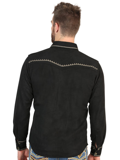 El General Men’s Long Sleeve Western Shirt Suede - Black 45886