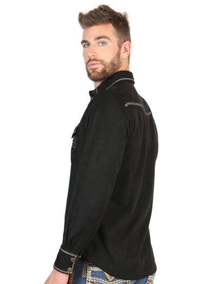 El General Men’s Long Sleeve Western Shirt Suede - Black 45886