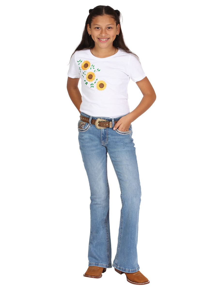 Girls Centenario Premium Bootcut Jeans - Blue Denim 45908