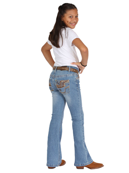 Girls Centenario Premium Bootcut Jeans - Blue Denim 45908