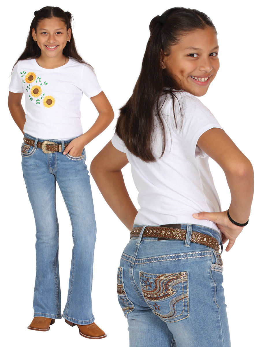 Girls Centenario Premium Bootcut Jeans - Blue Denim 45908