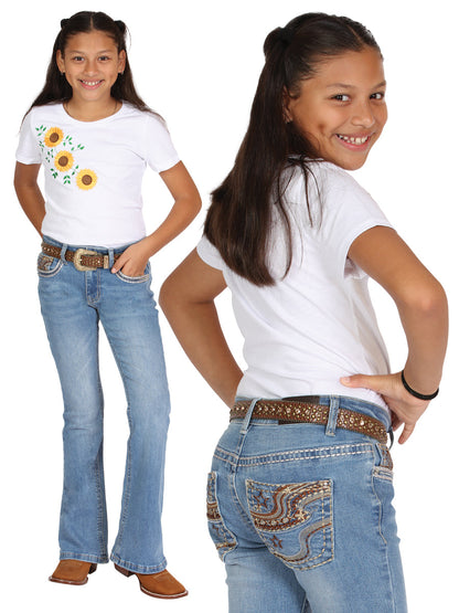 Girls Centenario Premium Bootcut Jeans - Blue Denim 45908