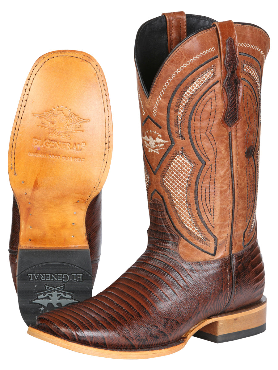 Men's El General Western Boot Lizard Print Leather - Brown 45931
