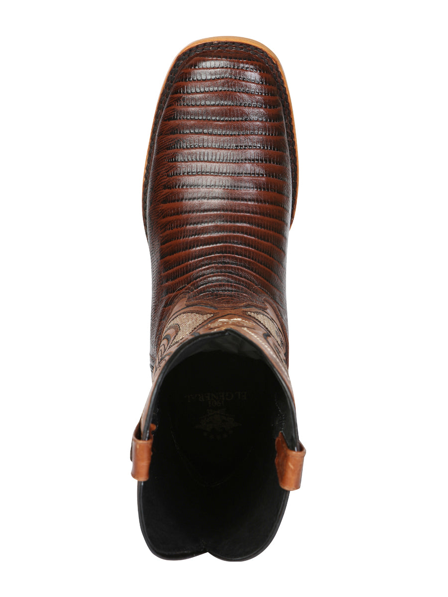 Men's El General Western Boot Lizard Print Leather - Brown 45931