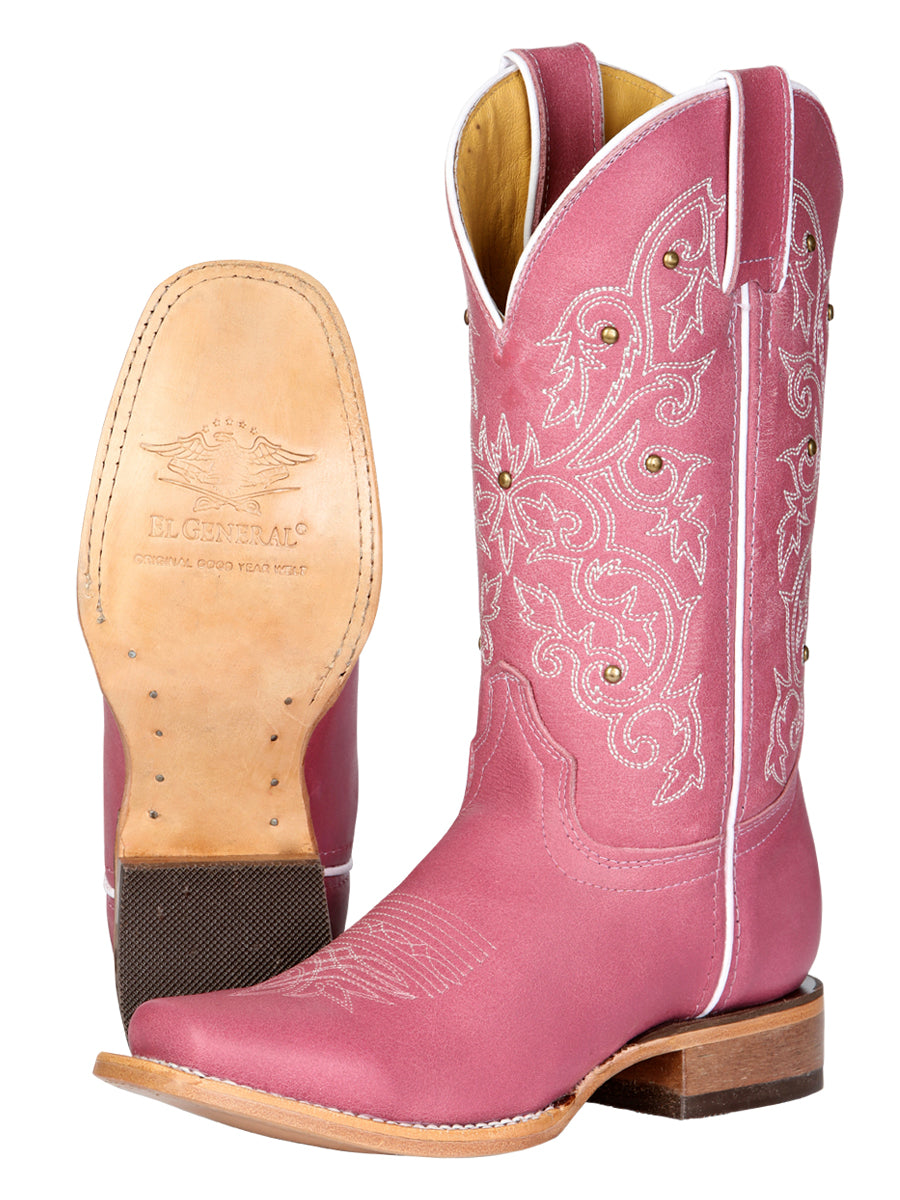 Women's El General Western Boot Crack Leather- Pink 45933