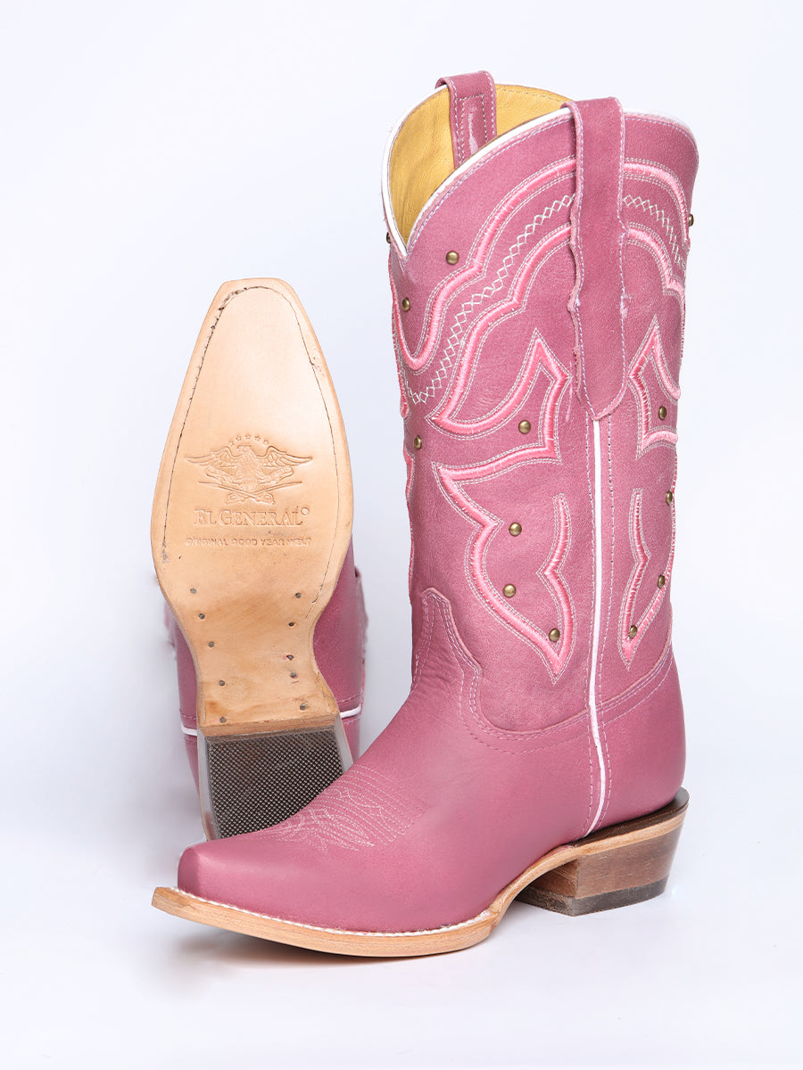 Women's El General Cowboy Boot Crack Leather- Pink 45938