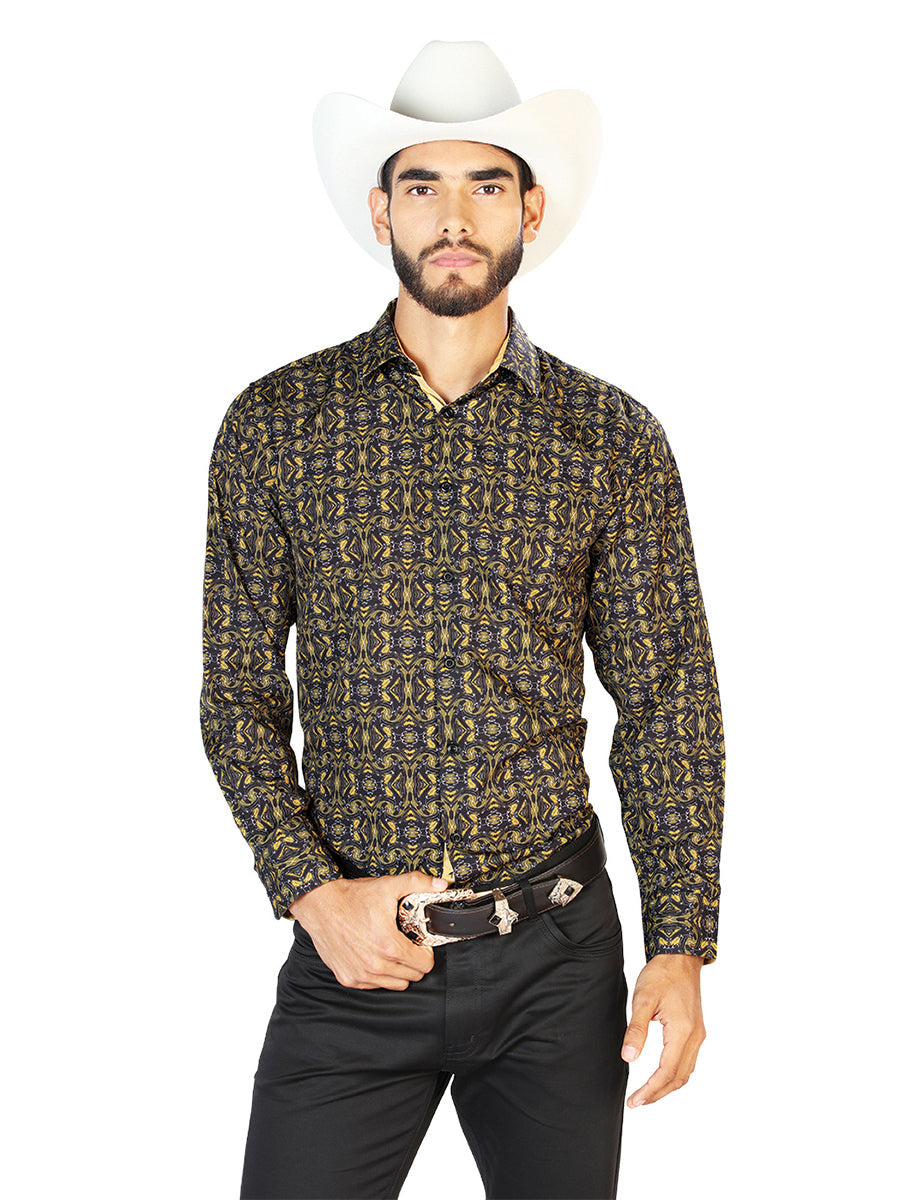 Black And Gold Long Sleeve Casual Long Sleeve Shirt 126273