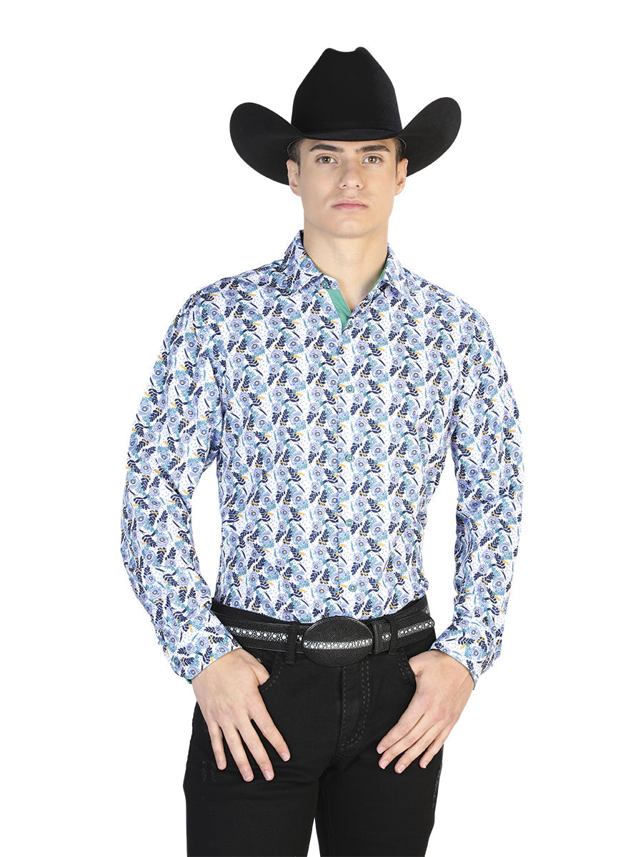 Blue And White Casual Long Sleeve Shirt 126274