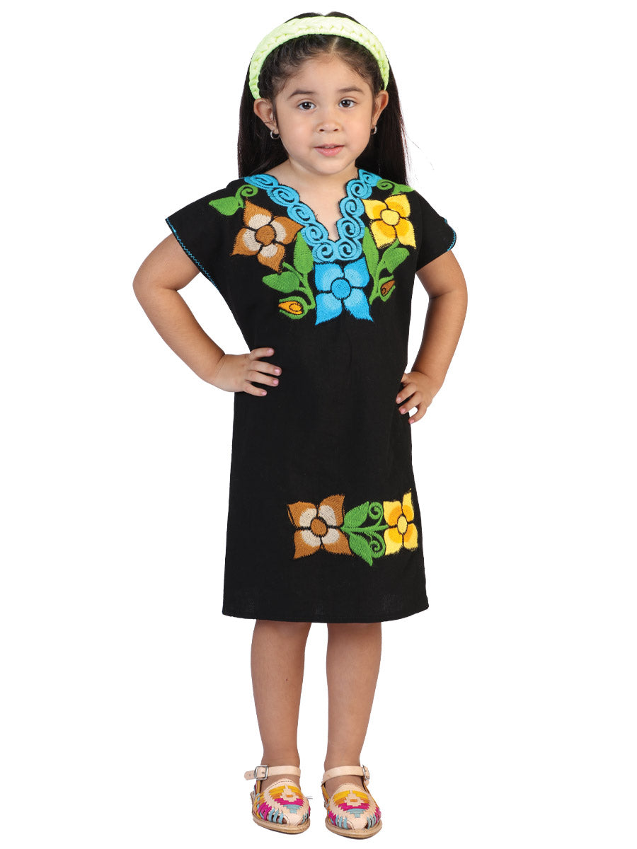 Artisanal Embroidered Dress 50% Cotton, 50% Polyester Black  601665