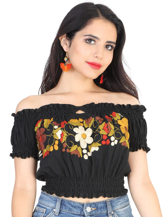Artisanal Embroidered Blouse 100% Cotton Black 601984