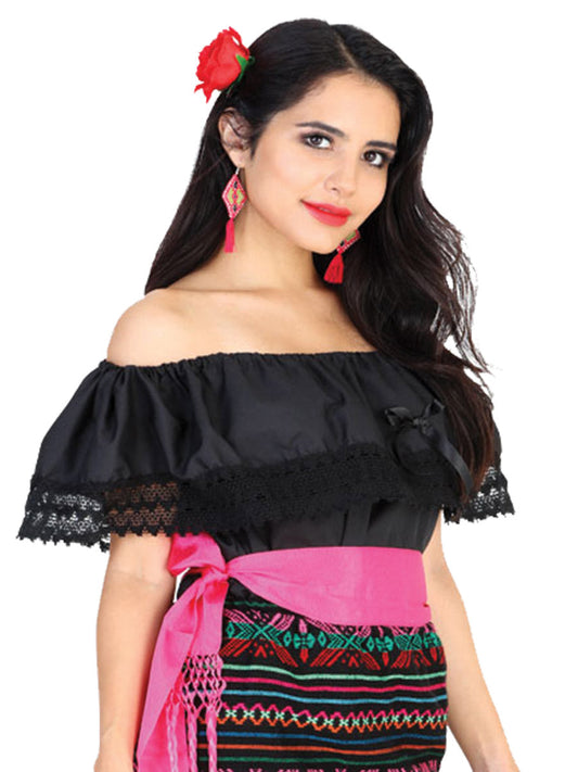 Mexican Artisanal Blouse  50% Cotton, %50 Polyester Black  602095