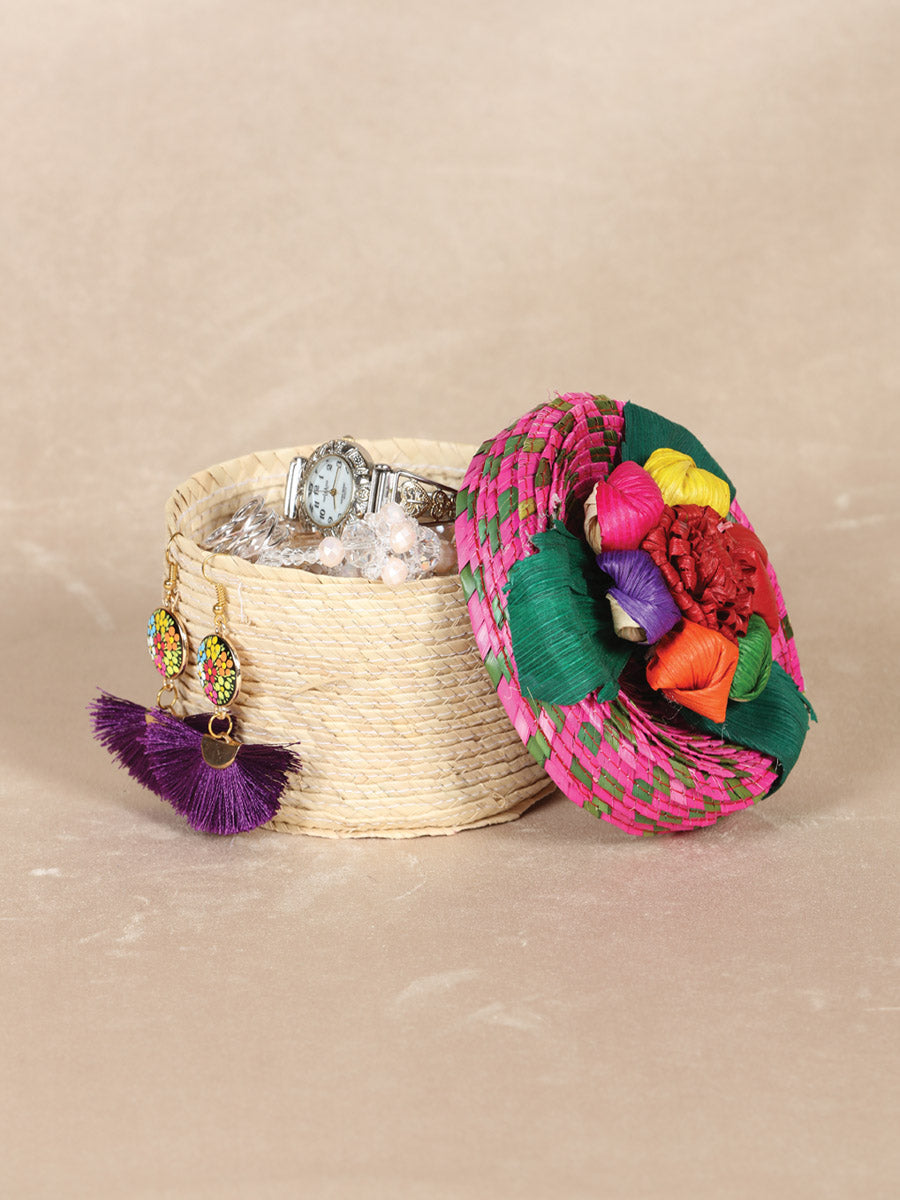 Artisanal Candy Holder/ Jewerly Holder 100% Palm Leaf Multicolor  602141
