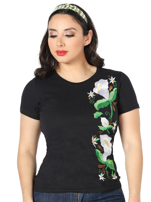 Artisanal Embroidered T Shirt Black 602766