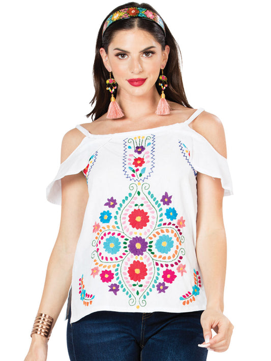 Artisanal Embroidered Blouse 100% Cotton White 603067