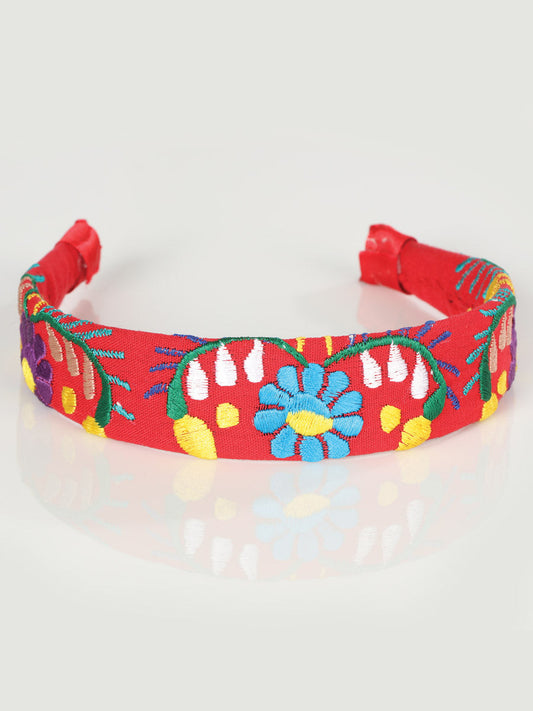 Artisanal Embroidered Headband 100% Cotton Red 603106