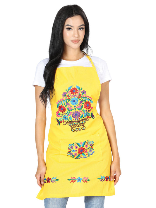 Mexican Artisanal Embroidered Apron 100% Cotton Yellow 603153