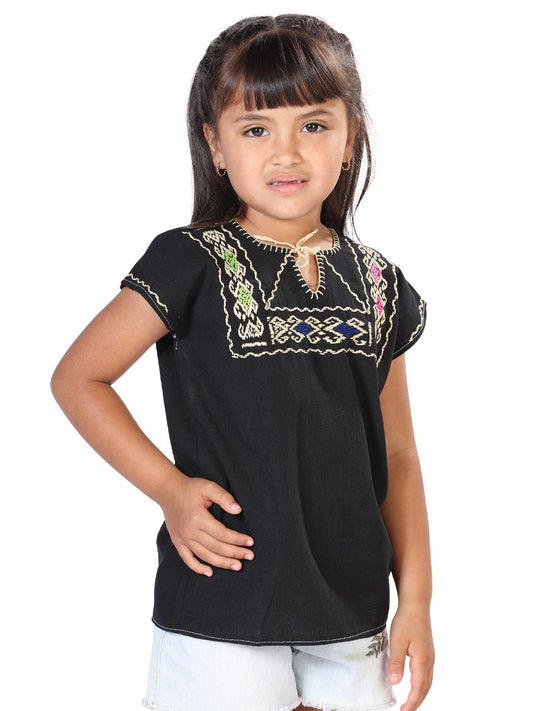 Artisanal Embroidered Blouse 100% Cotton Black 603596
