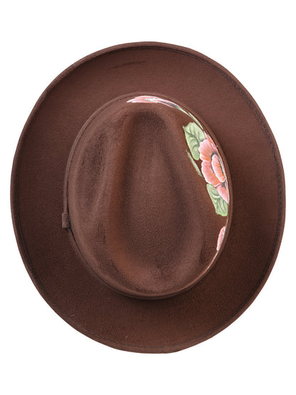 Artisanal Hand Painted Hat Suede Brown 603822