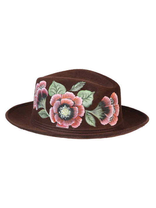 Artisanal Hand Painted Hat Suede Brown 603822
