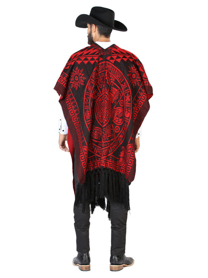 Artisanal Mexican Poncho 92% Acylic, 8% Polyester Black/Red  603836
