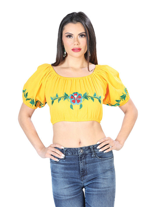 Artisanal Embroidered Blouse 100% Cotton Yellow 603893