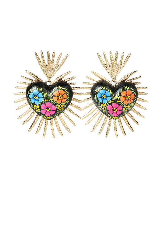 Artisanal Hand Painted Earrings Black 603972