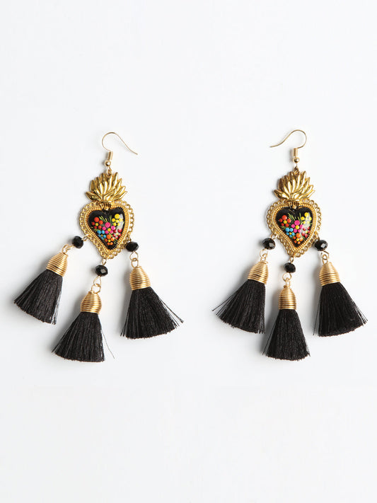 Artisanal Hand Painted Earrings Black 603974