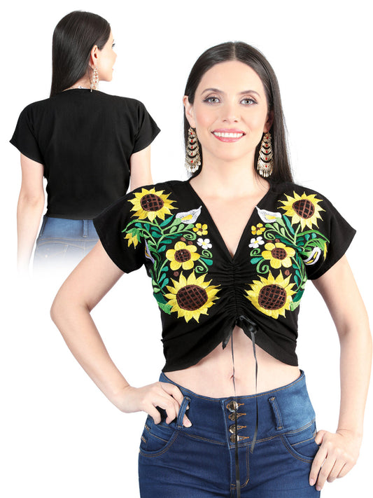 Artisanal Embroidered Blouse 100% Cotton Black 603986