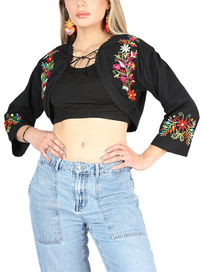 Artisanal Embroidered Torera 100% Cotton Black 604052
