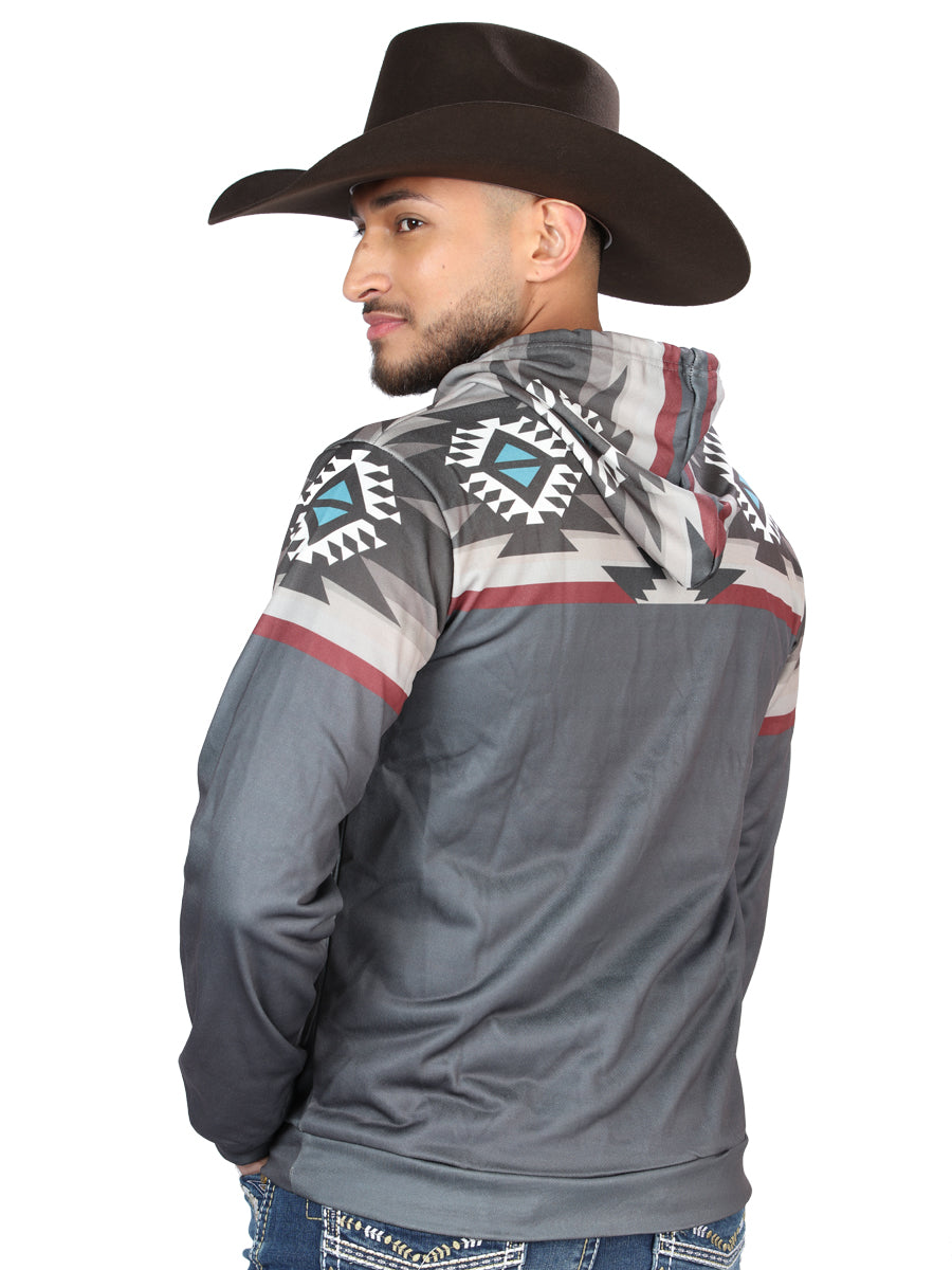 El General Mens Geometric Hoodie- Gray 702037