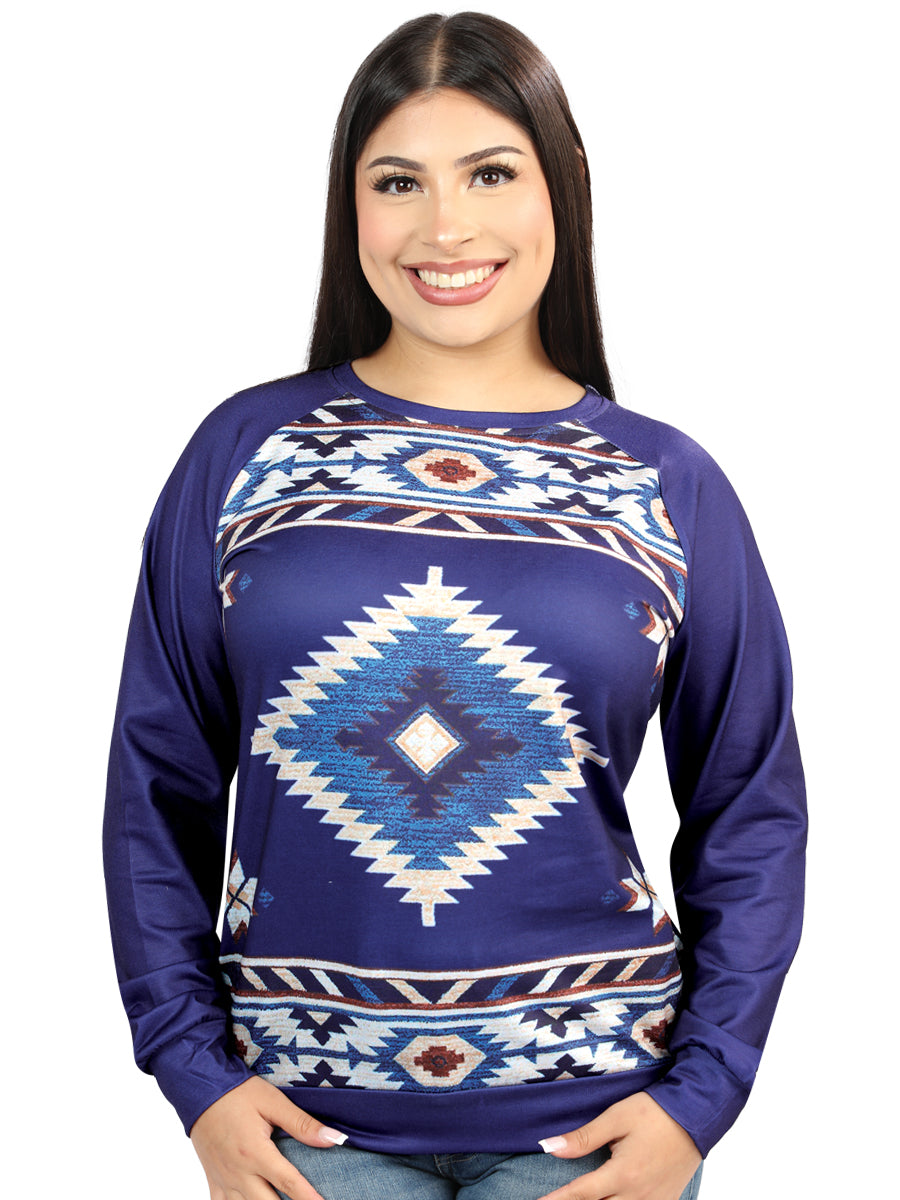 El General Womens Wesrtern Pullover- Blue 702064