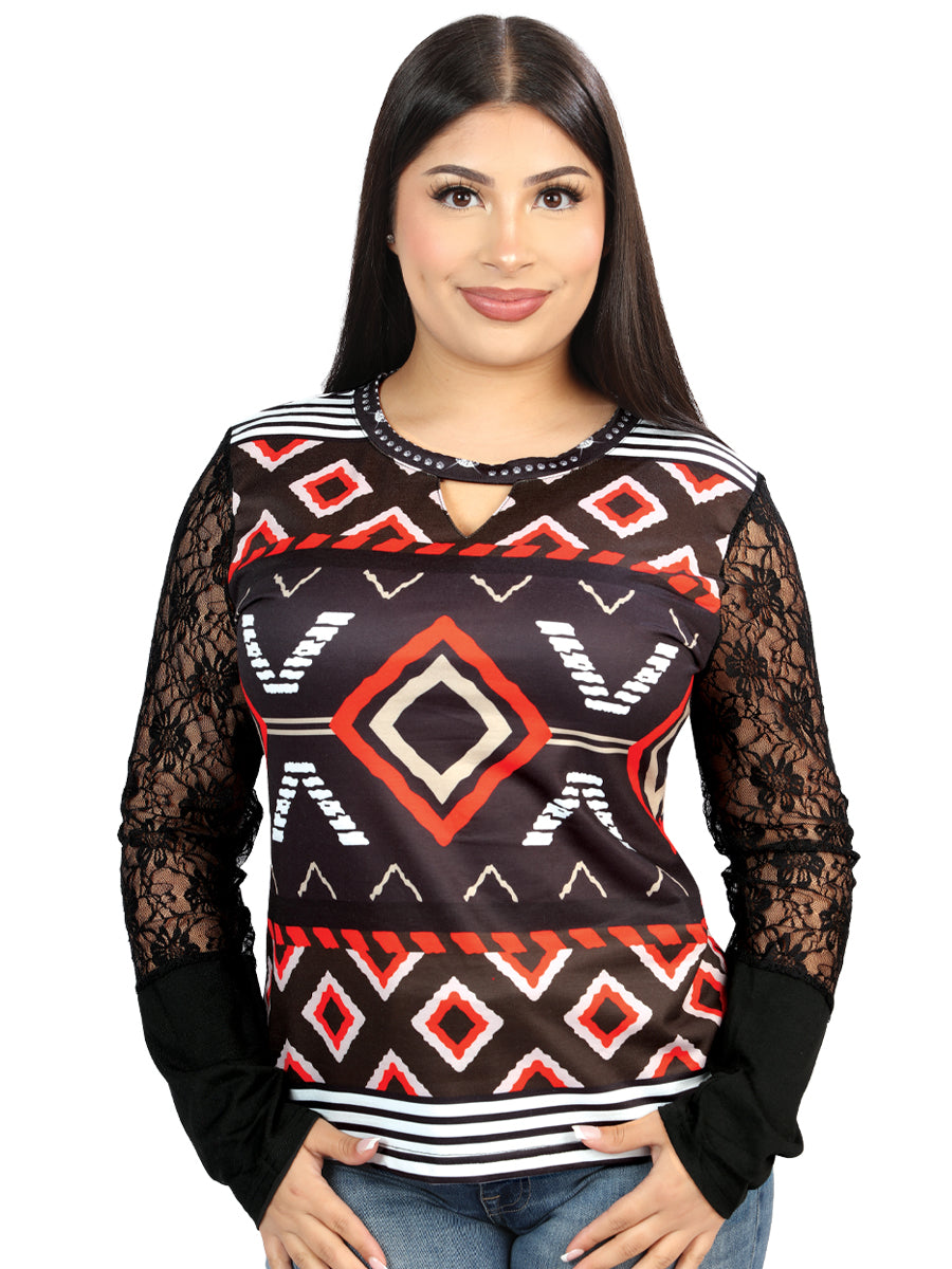 El General Womens Wester Shirt- Black/Red 702072