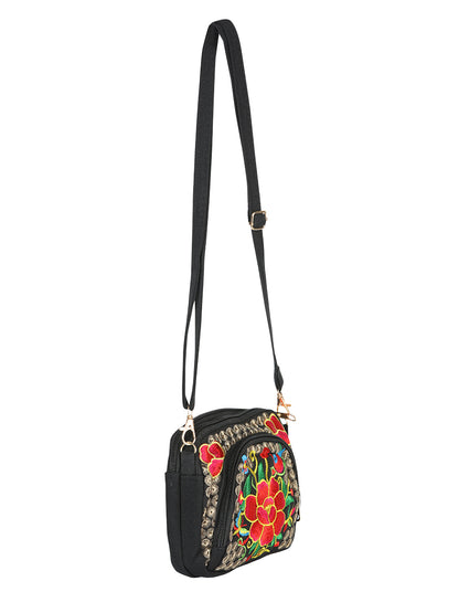 El General Embroidered Handbag- Black/Multicolor 702173