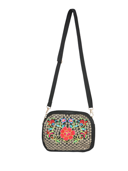 El General Embroidered Handbag- Black/Multicolor 702173